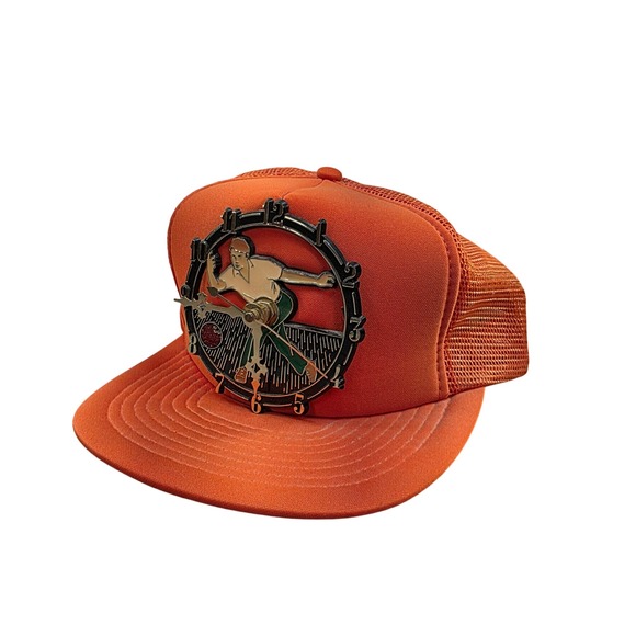 Speedway Foam Trucker Hat Orange Bowling Clock Novelty‎ One Size Vintage Cap
